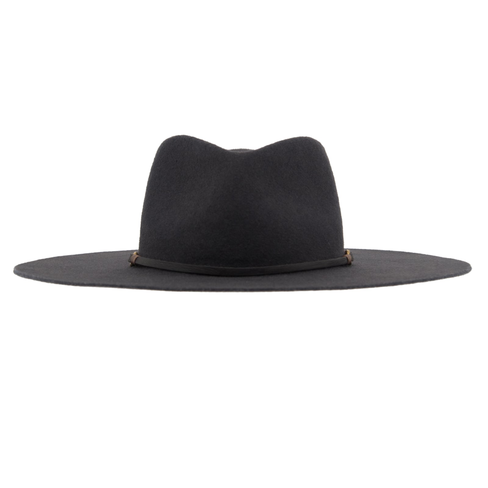 Ninakuru long brim wool hat with leather band and bronze eyelet.