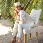 Ninakuru Panama hat with leather band and stampede strap.