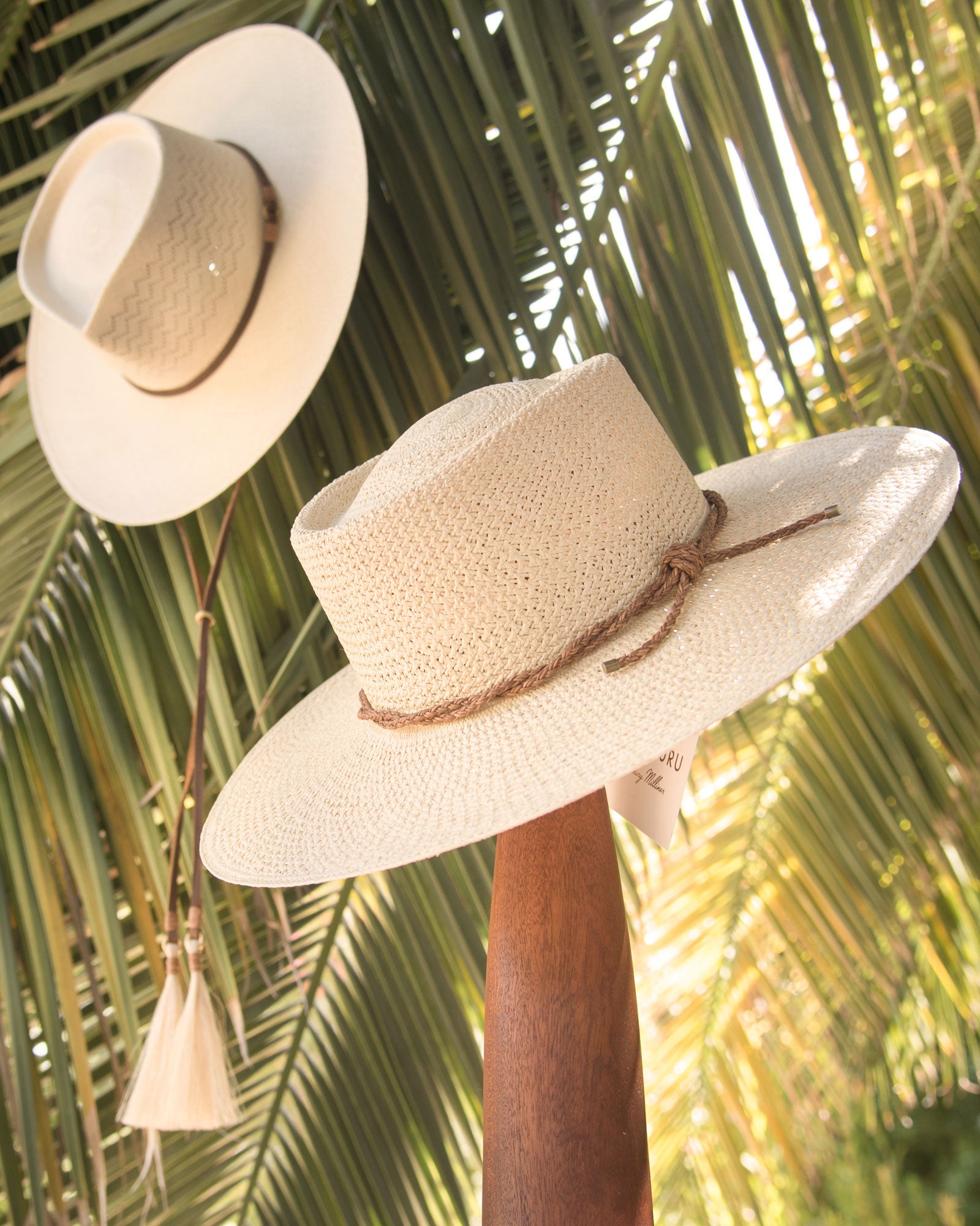 Ninakuru Panama hat with leather band and stampede strap.