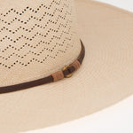 Ninakuru Panama hat with leather band and stampede strap.