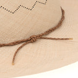 Ninakuru Panama hat with leather braided band and stampede strap.