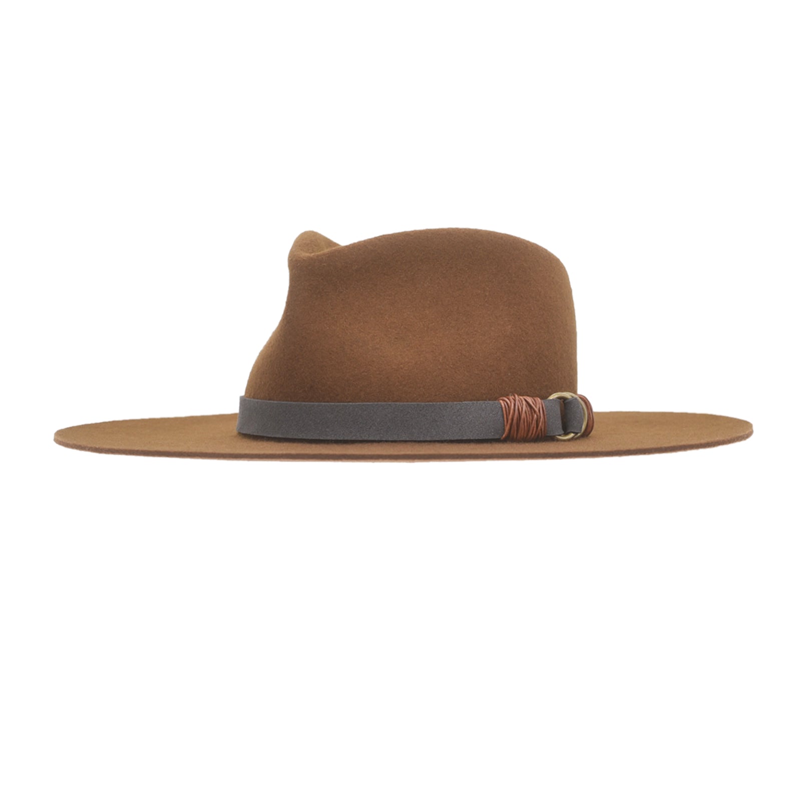 Ninakuru wool hat with vegan band and brass loops.