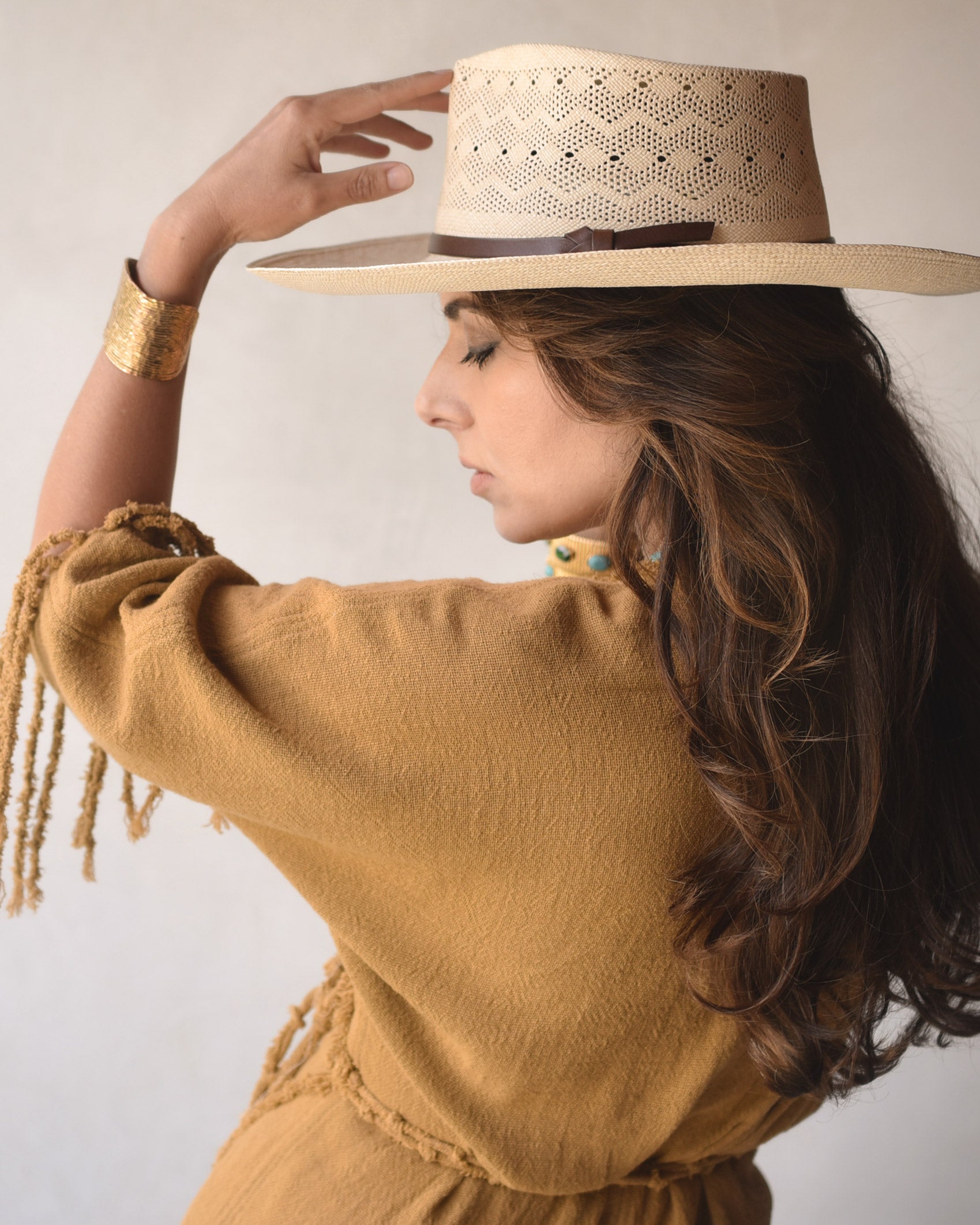 Ninakuru Panama hat with leather bow band.