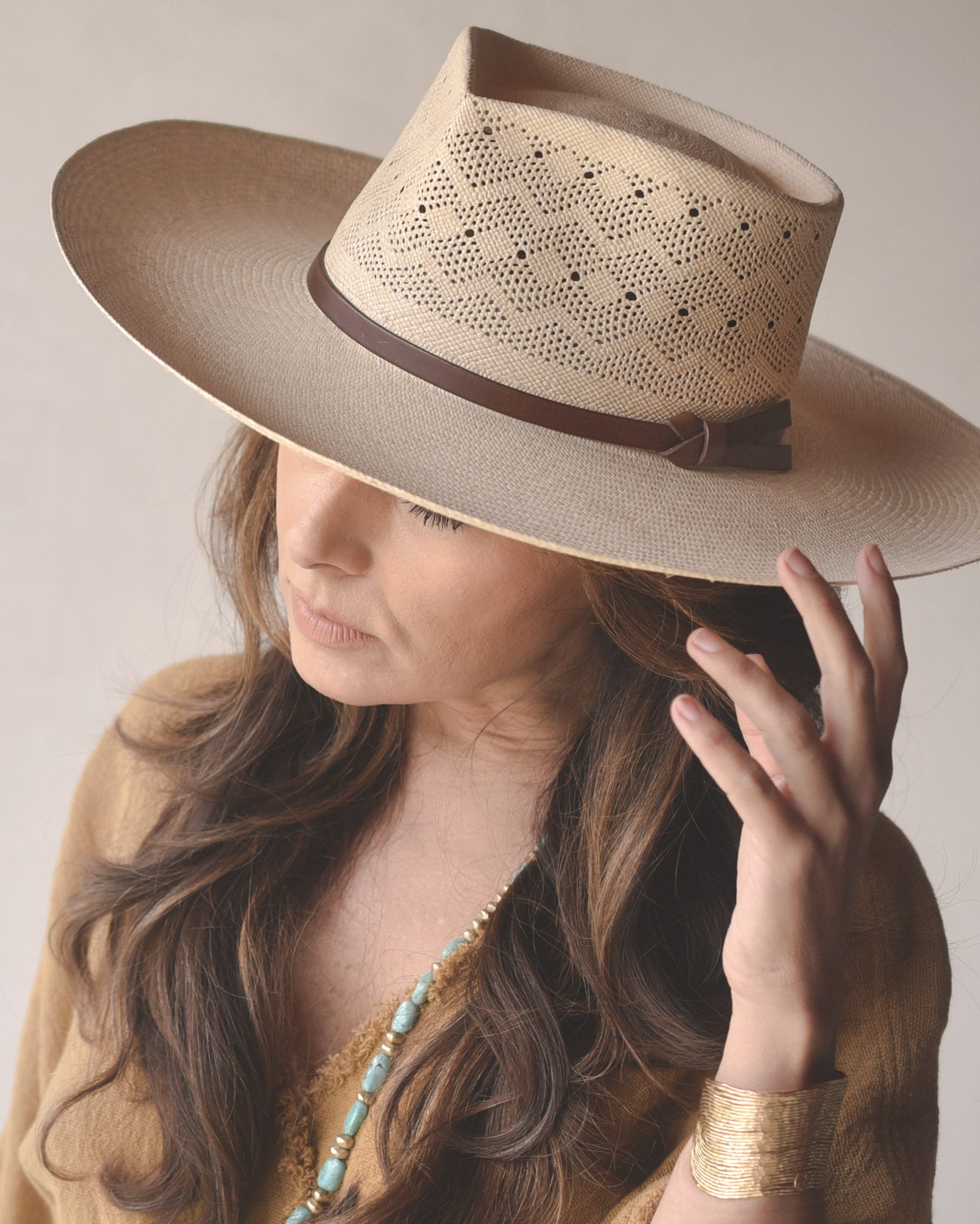 Ninakuru Panama hat with leather bow band.