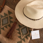 Ninakuru Panama hat with turquoise and leather band.