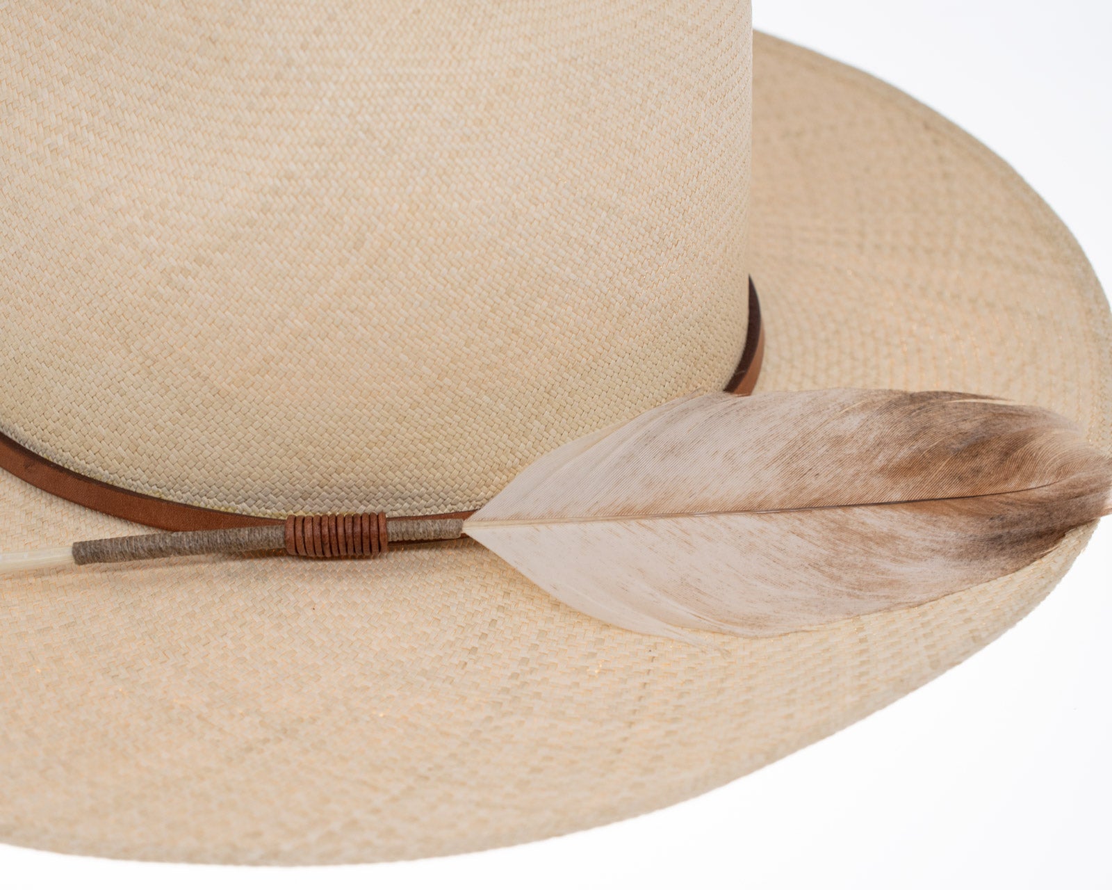 Ninakuru Panama hat with leather band and game feather.