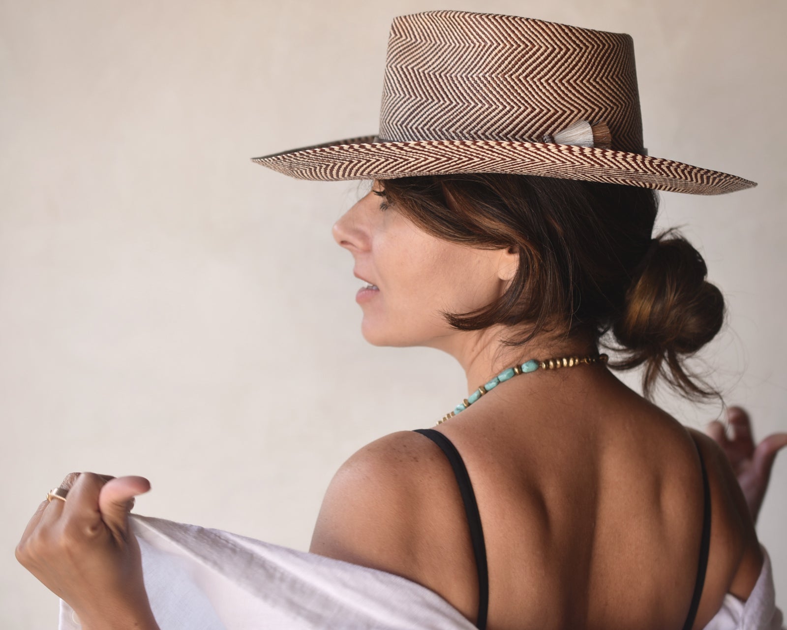 Ninakuru Panama hat with leather and horsehair.