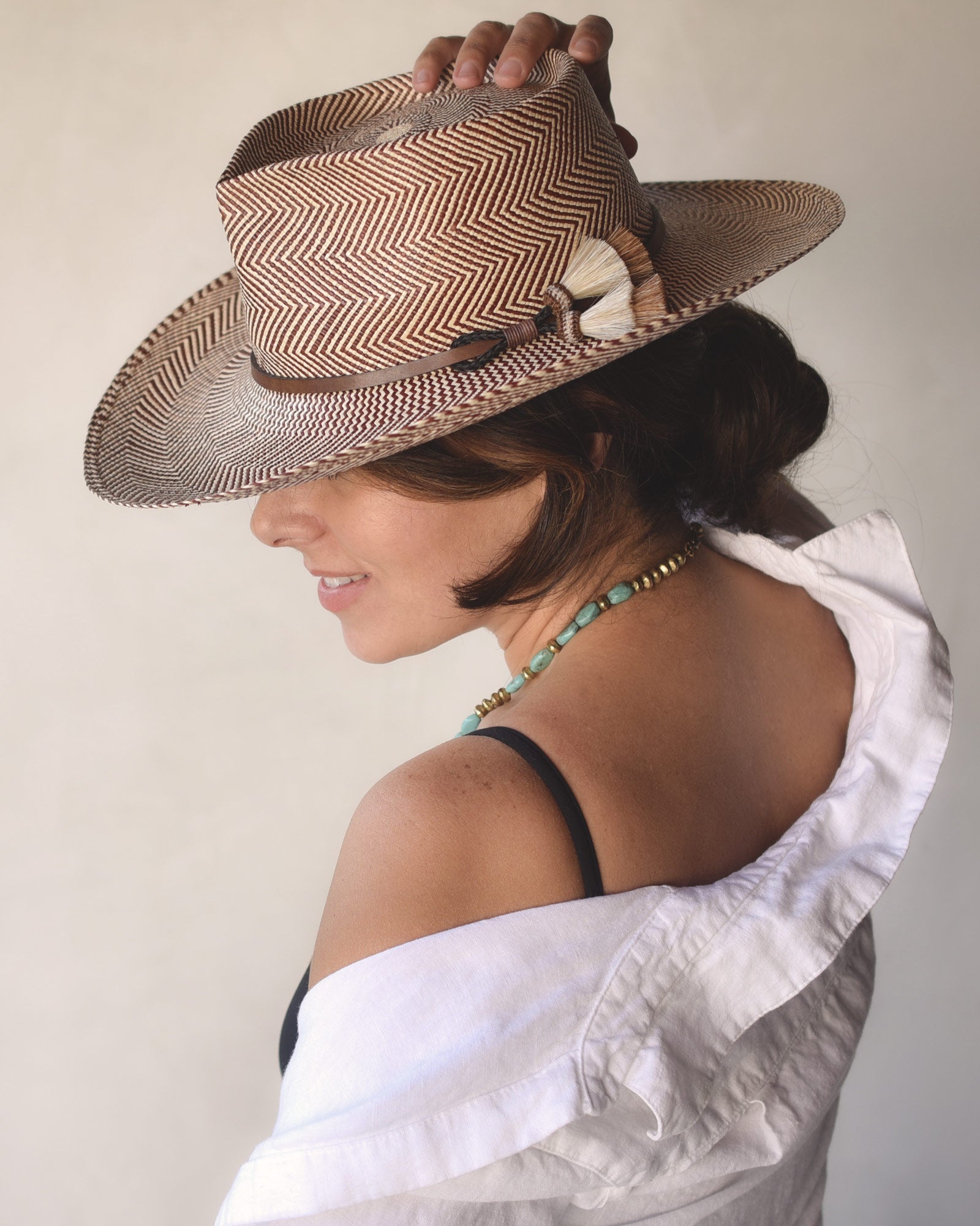 Ninakuru Panama hat with leather and horsehair.