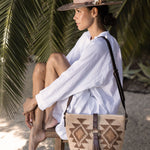 Ninakuru Panama hat with leather and horsehair, paired with agave straw bag.