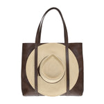 Leather tote bag with hat carrier.
