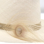 Ninakuru Panama hat with vegan band and peacock feather.
