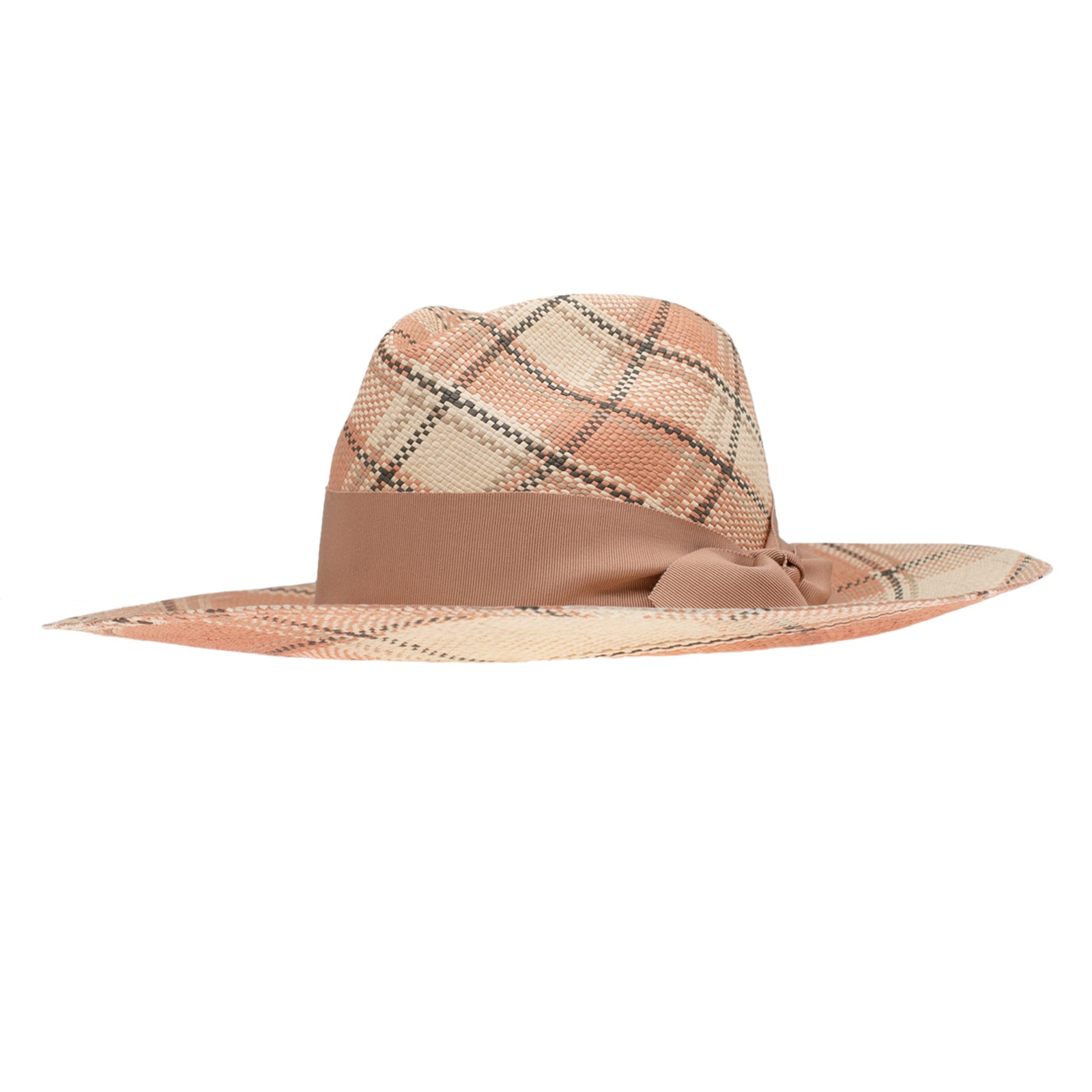 Ninakuru plaid Panama hat with grosgrain ribbon.