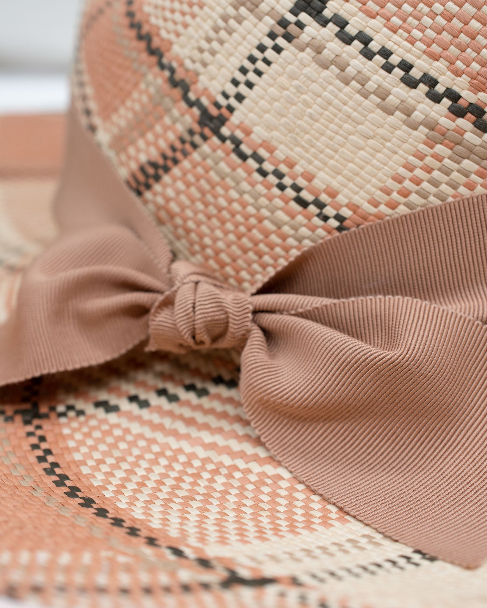 Ninakuru plaid Panama hat with grosgrain ribbon.