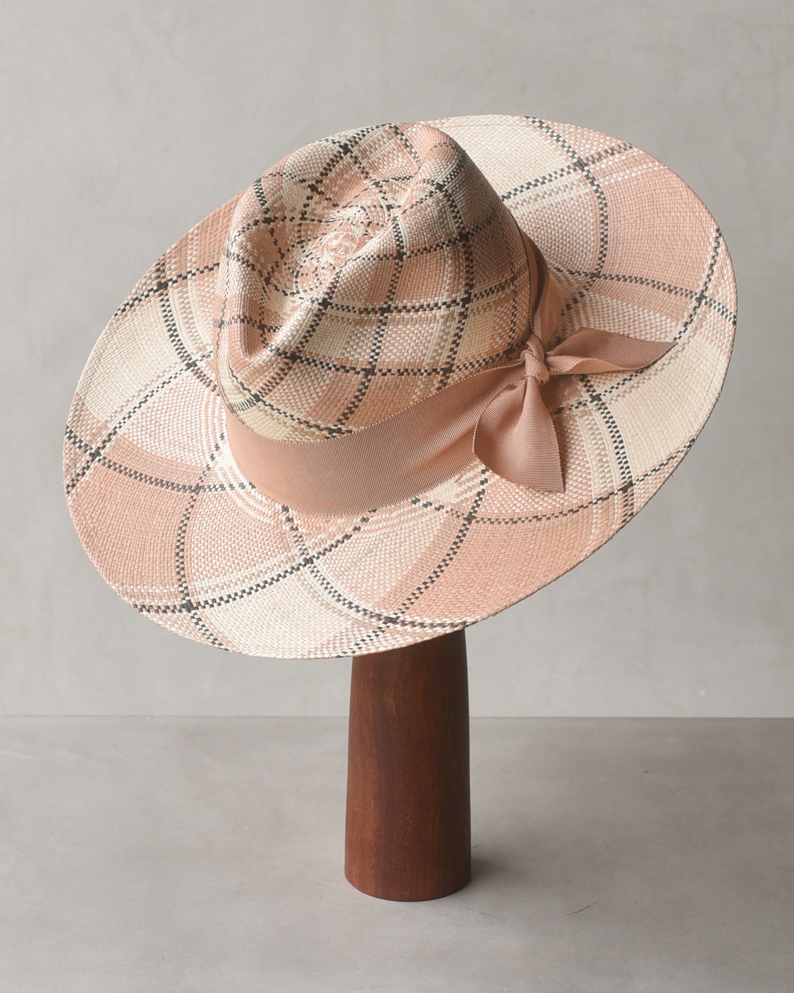 Ninakuru plaid Panama hat with grosgrain ribbon.