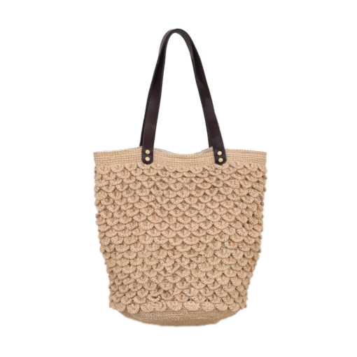 Ninakuru agave tote, crochet agave straw. Leather strap. Cotton canvas lining, interior leather pocket.