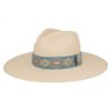 Ninakuru long brim Panama hat with vintage brocade ribbon.