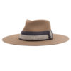 Ninakuru long brim wool hat with grosgrain ribbon, linen band, leather band. Leather interior band.