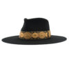 Ninakuru long brim wool hat with vintage brocade ribbon. Leather interior band.
