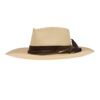 Ninakuru Panama hat with teardrop crown, leather band and game feather.