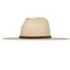 Ninakuru long brim Panama hat with leather band and brass eyelets.