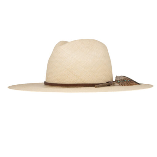 Ninakuru Panama hat with leather band and game feather.