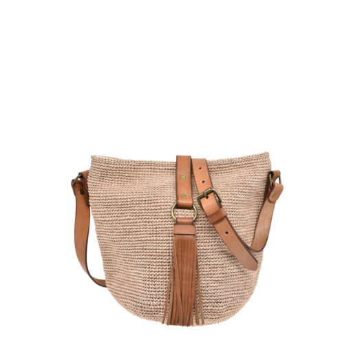 Agave straw handwoven bag with leather straps.