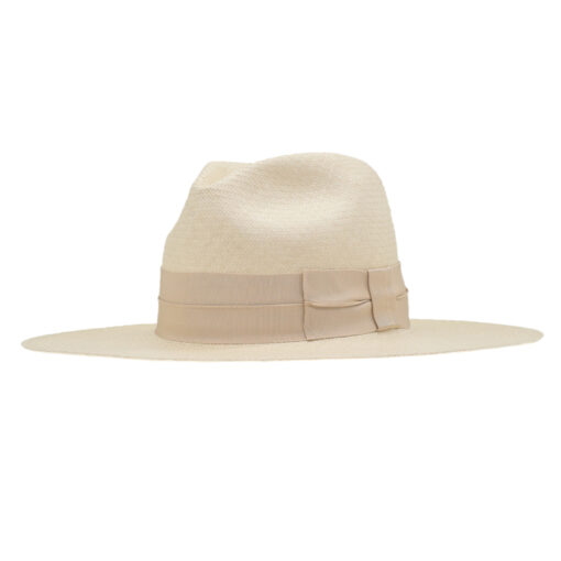 Ninakuru Panama straw hat with grosgrain ribbon and bow.