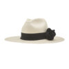 Ninakuru long brim Panama hat with grosgrain band and flower.